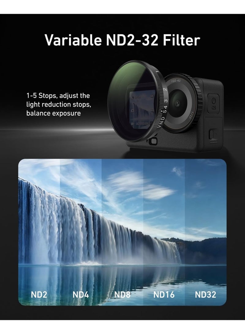 TELESIN Filter Kit for DJI Osmo Action 6 – VND 2–32 Variable ND, CPL UV Lens Filters, Snap-On/HD Optical Glass/Multi-Coated Filters Set, Action 6 Accessories for Travel, Sports & Cinematic Video - Image 2